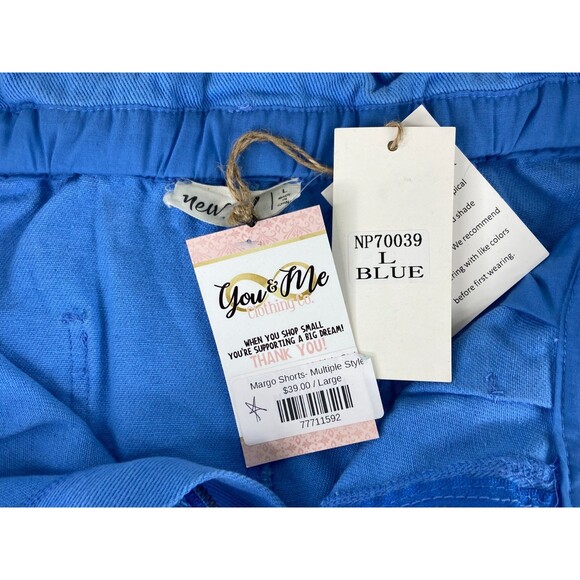 New In Collection Women Large Blue Shorts Cutoff Cuff Scrunch Waist NWT - Picture 4 of 7